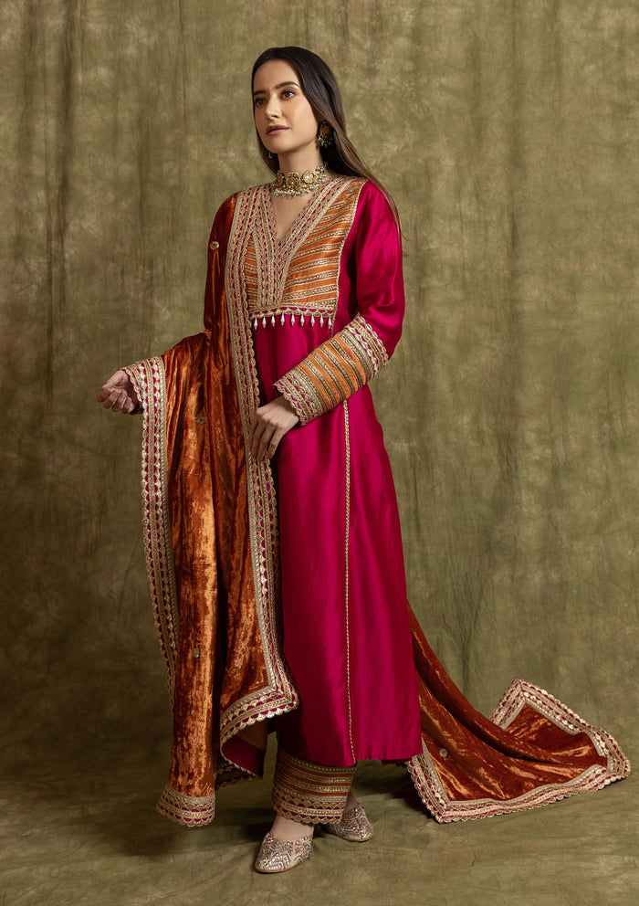 Ruby Straight Silk Kurta Set