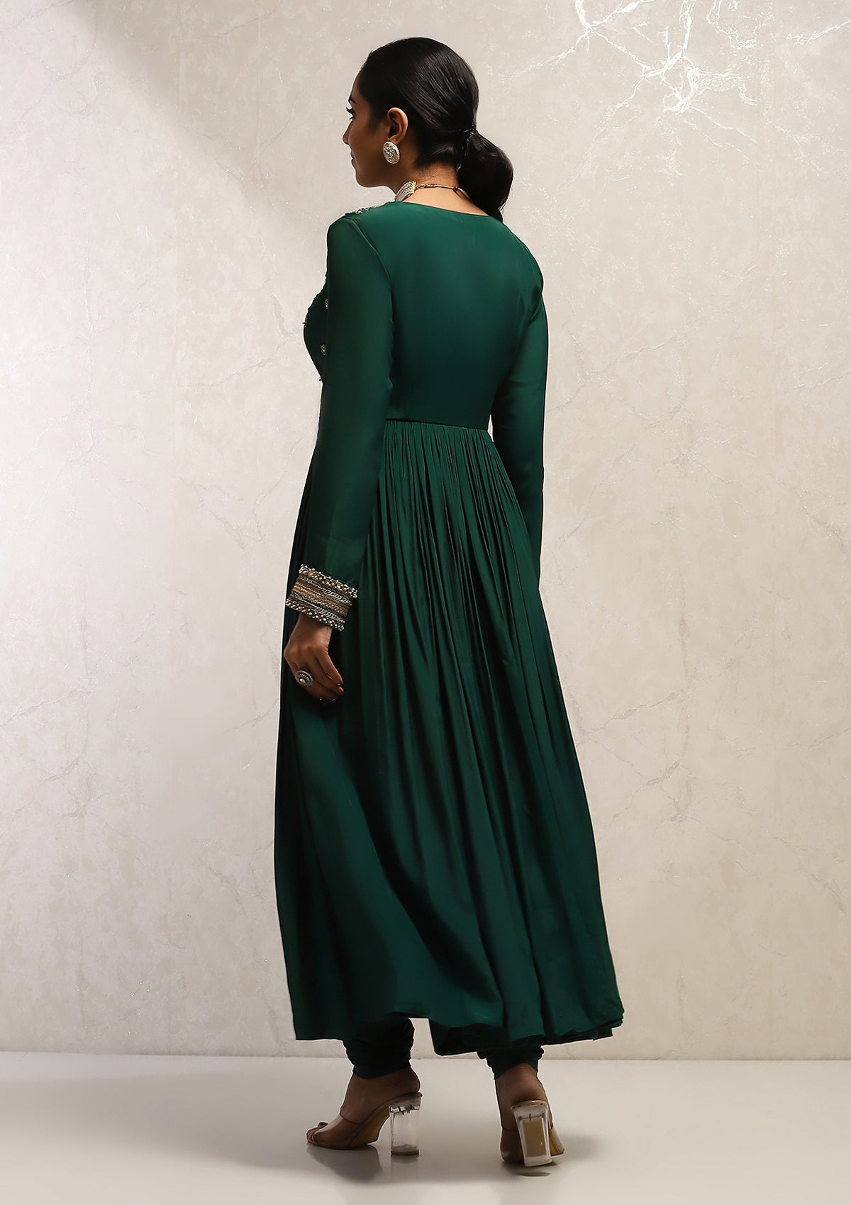 Emerald Green Silk Festive Tiered Anarkali Dress Emerald Anarkali Set Made To Order / XXL Emerald Green Silk Festive Tiered Anarkali Dress Emerald Anarkali Set Made To Order / XXL