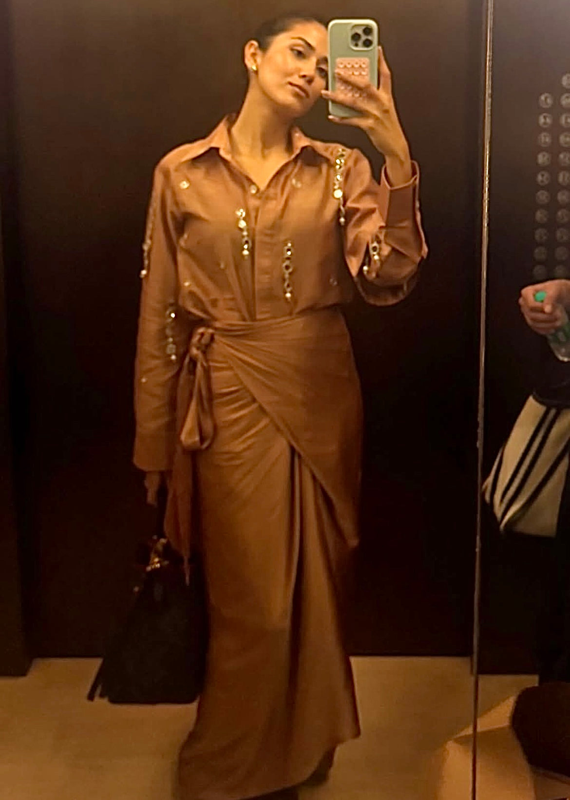 Mira Kapoor in Mocha Mykonos Draped Skirt Set