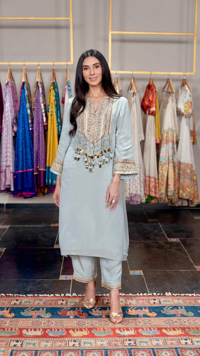 Powder Blue Gulmarg Pheran Kurta Set