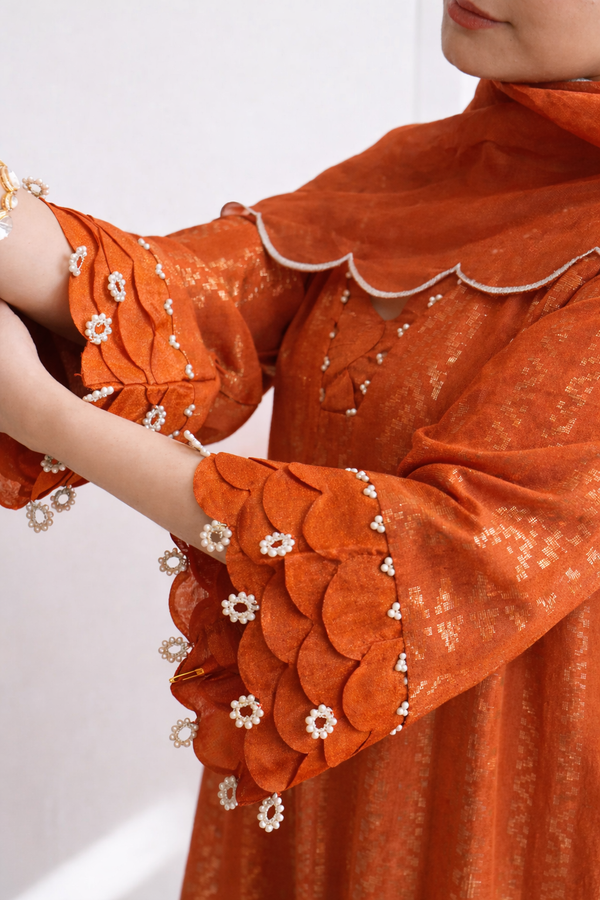 Saffron Scalloped Kurta Set