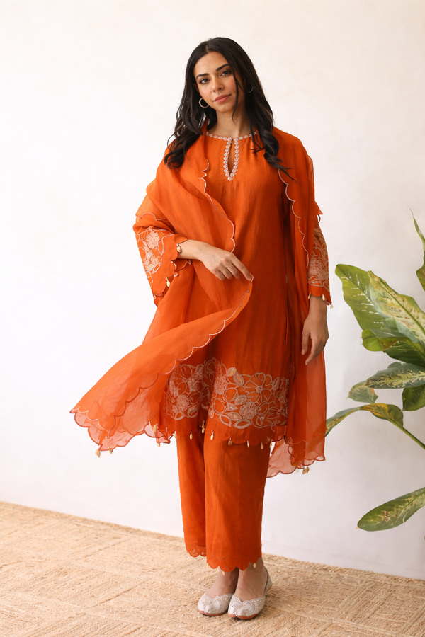 Saffron Applique Kurta Set