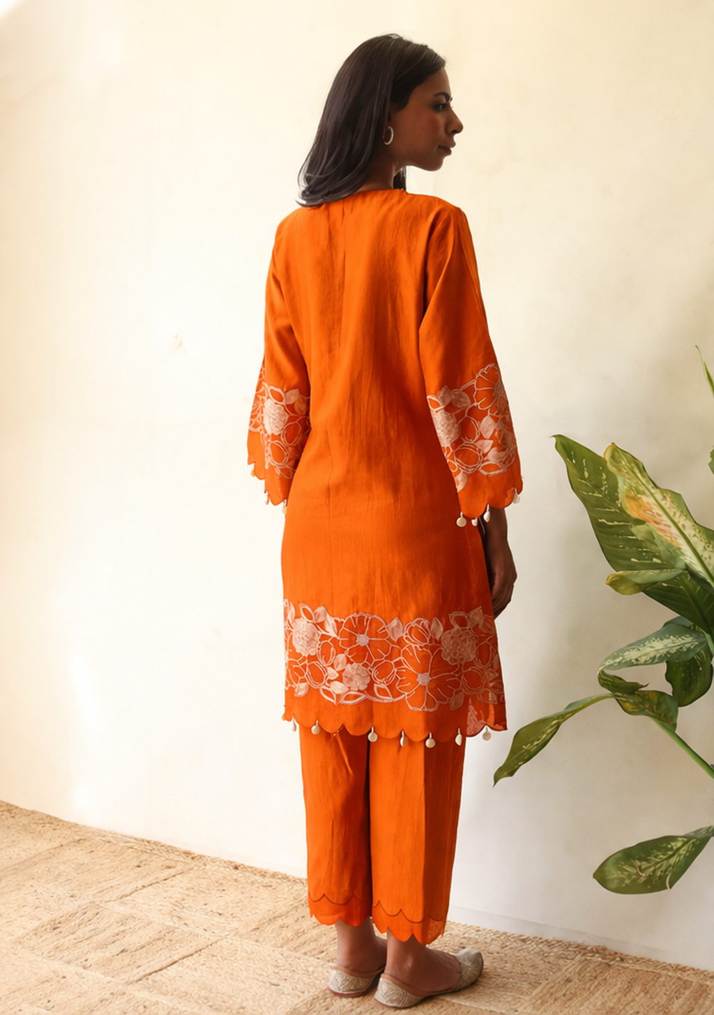 Saffron Applique Kurta Set