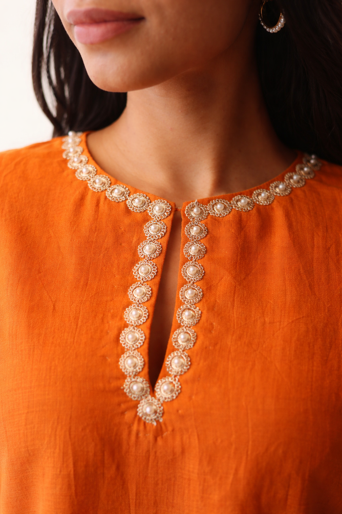 Saffron Applique Kurta Set