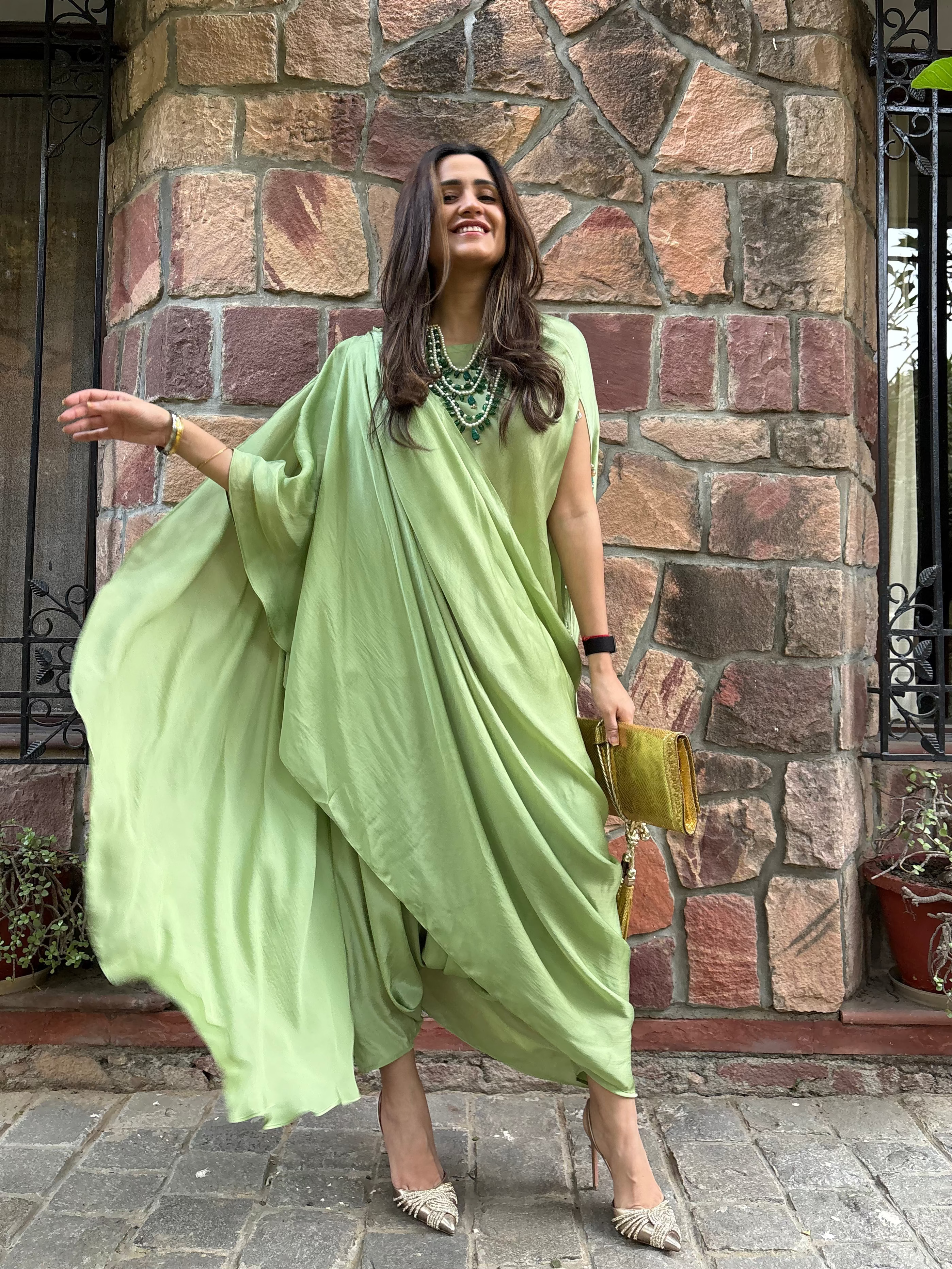Sage Draped Saree set