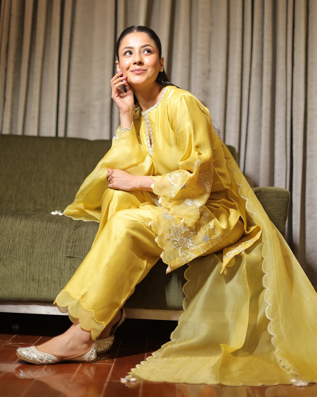 Shehnaaz Gill in Honey Applique Kurta Set