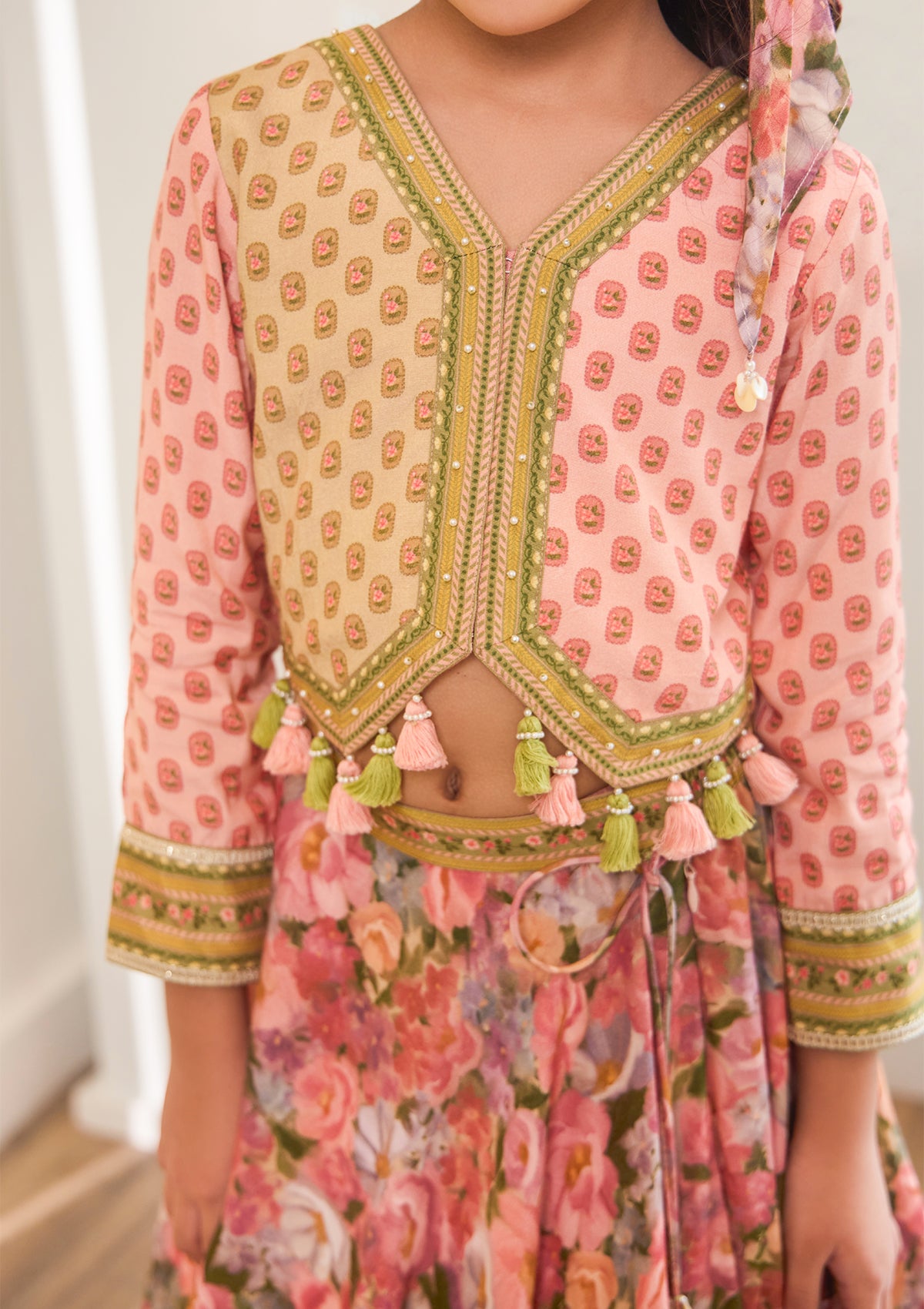 Kids Coral Meadow Lehenga Set