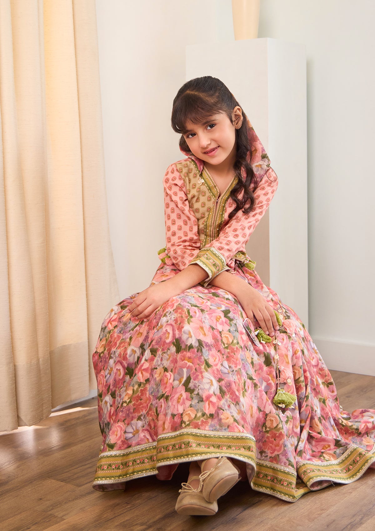 Kids Coral Meadow Lehenga Set