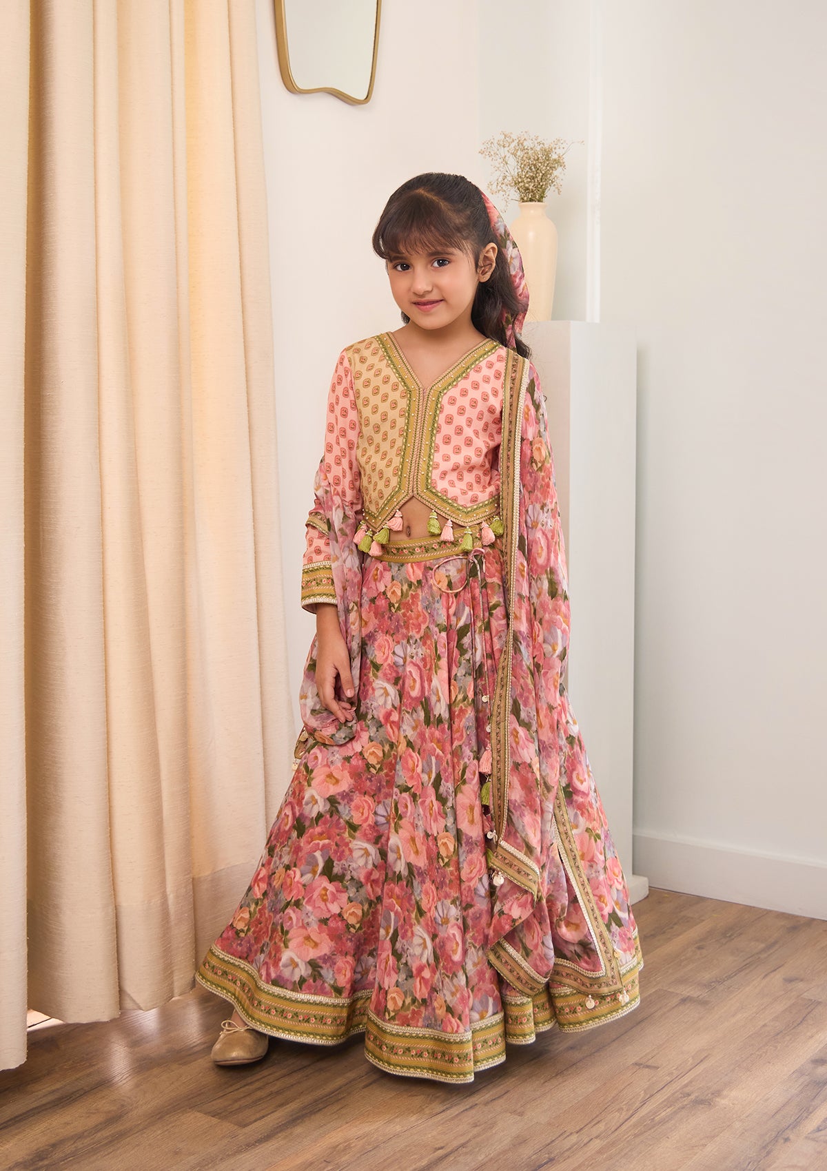 Kids Coral Meadow Lehenga Set
