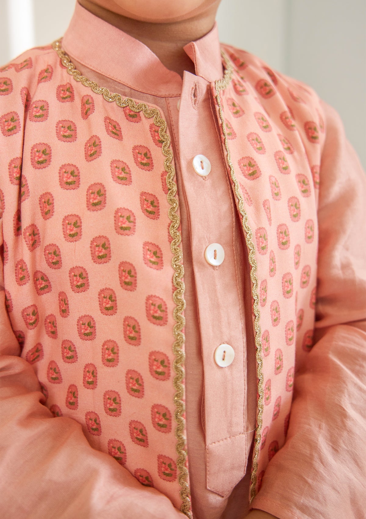 Kids Blush Meadow Kurta & Bundi Set