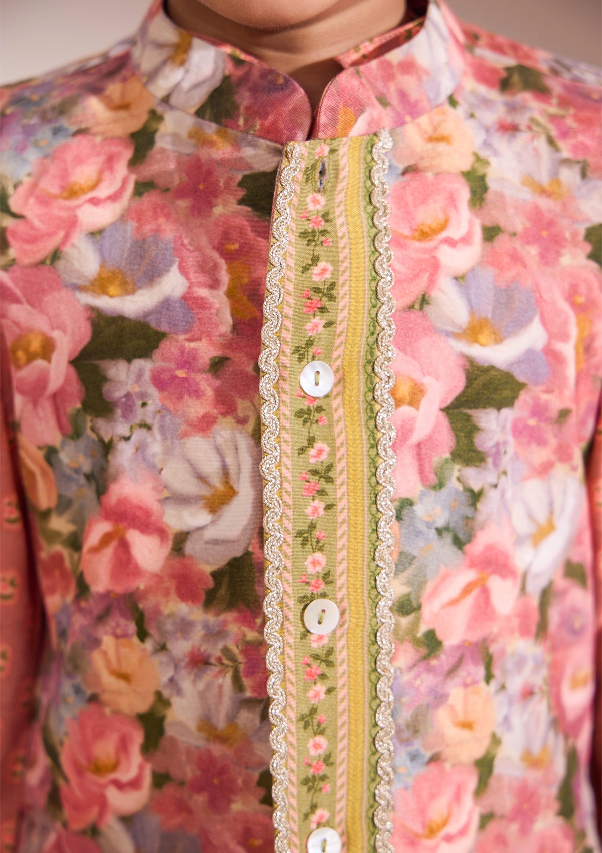 Kids Coral Meadow Kurta & Bundi Set