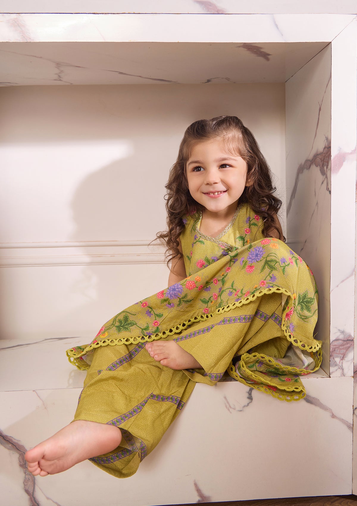 Kids Sage Braid Kurta Set