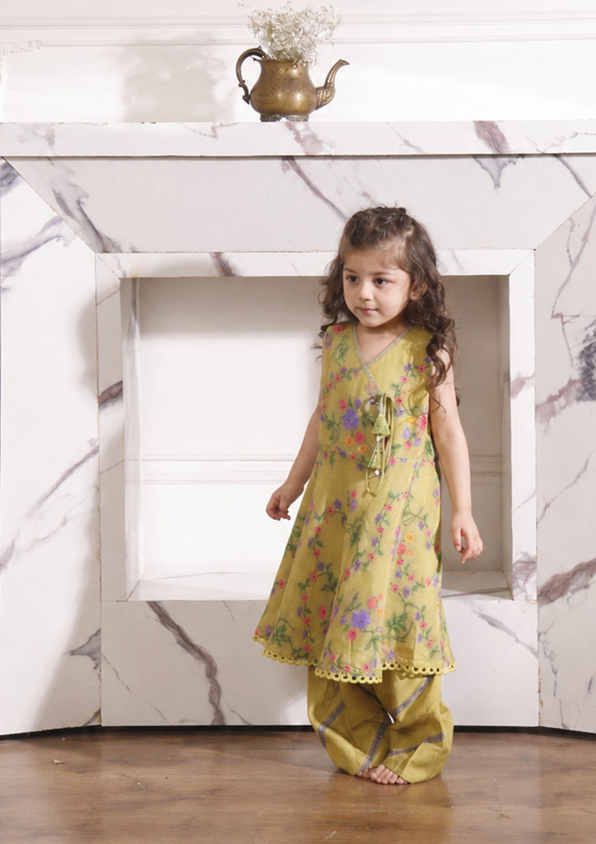 Kids Sage Braid Kurta Set