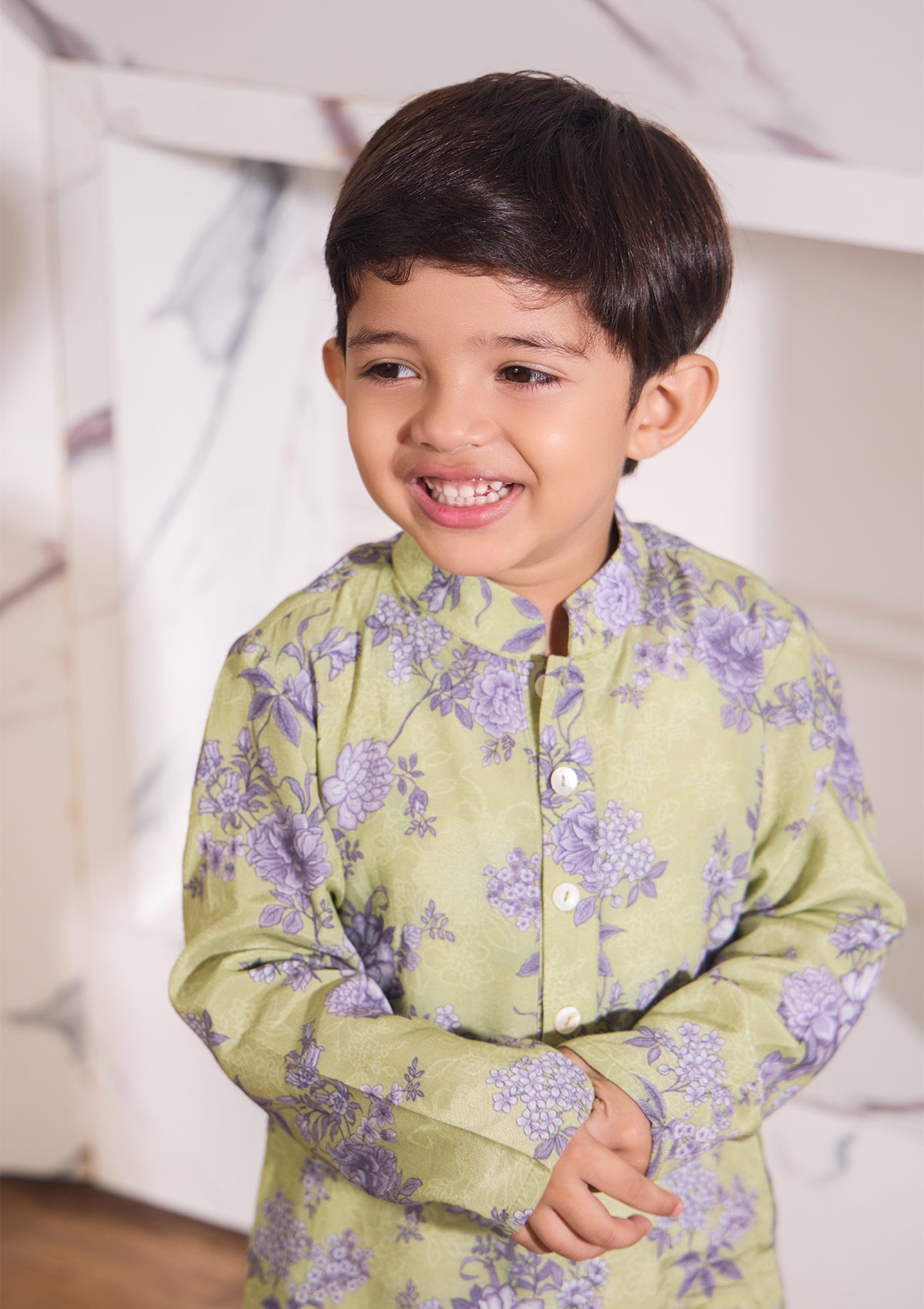 Kids Sage Floral Kurta Set