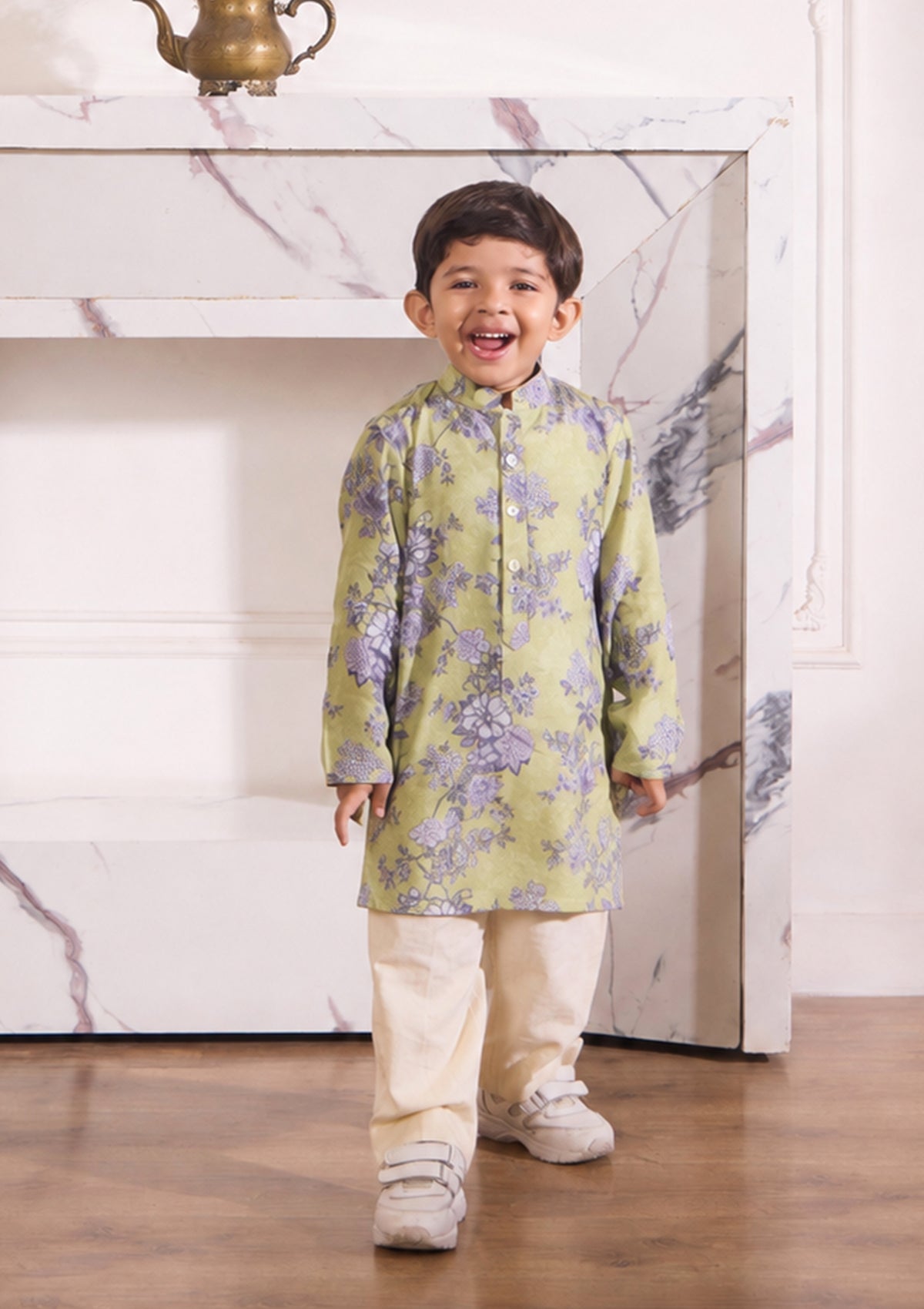 Kids Sage Floral Kurta Set