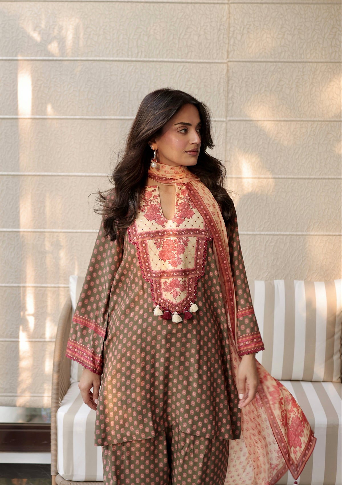 Mocha Embellished Lawn Set