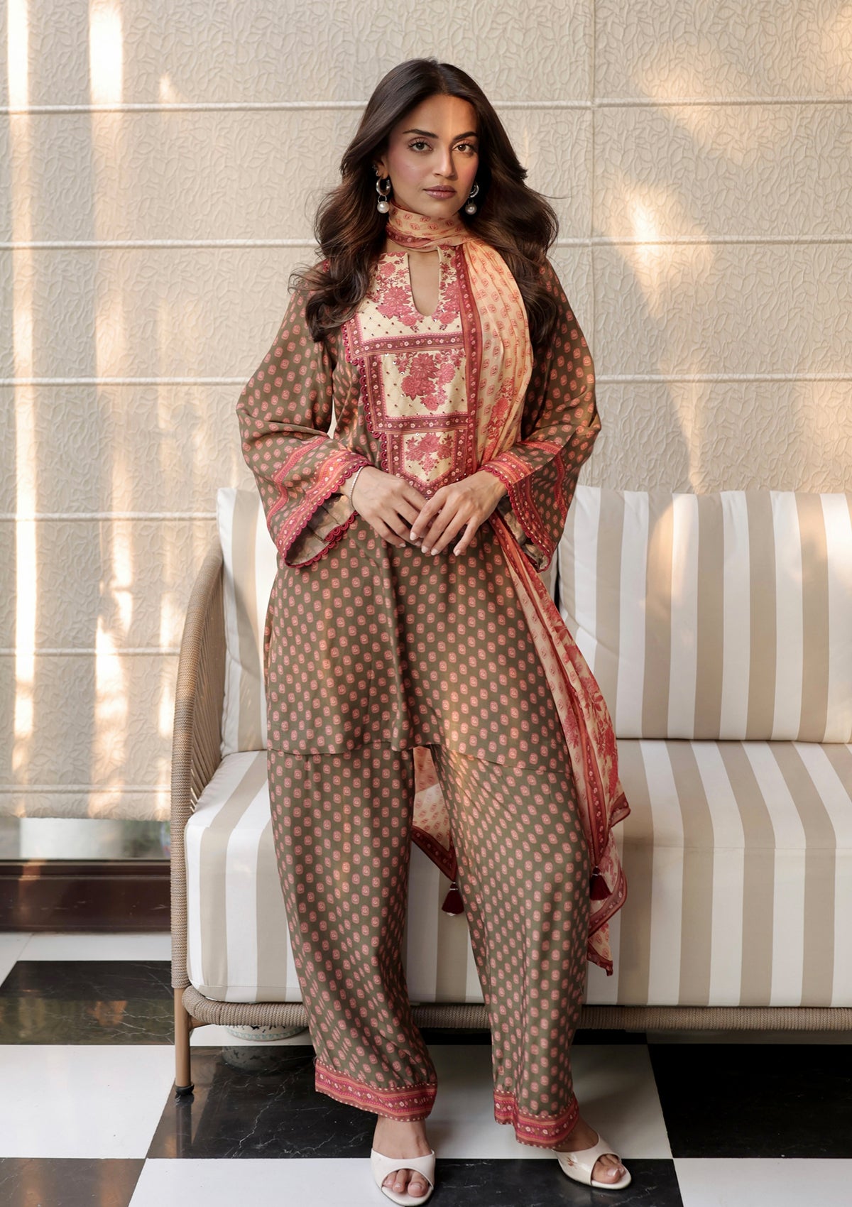 Mocha Embellished Lawn Set