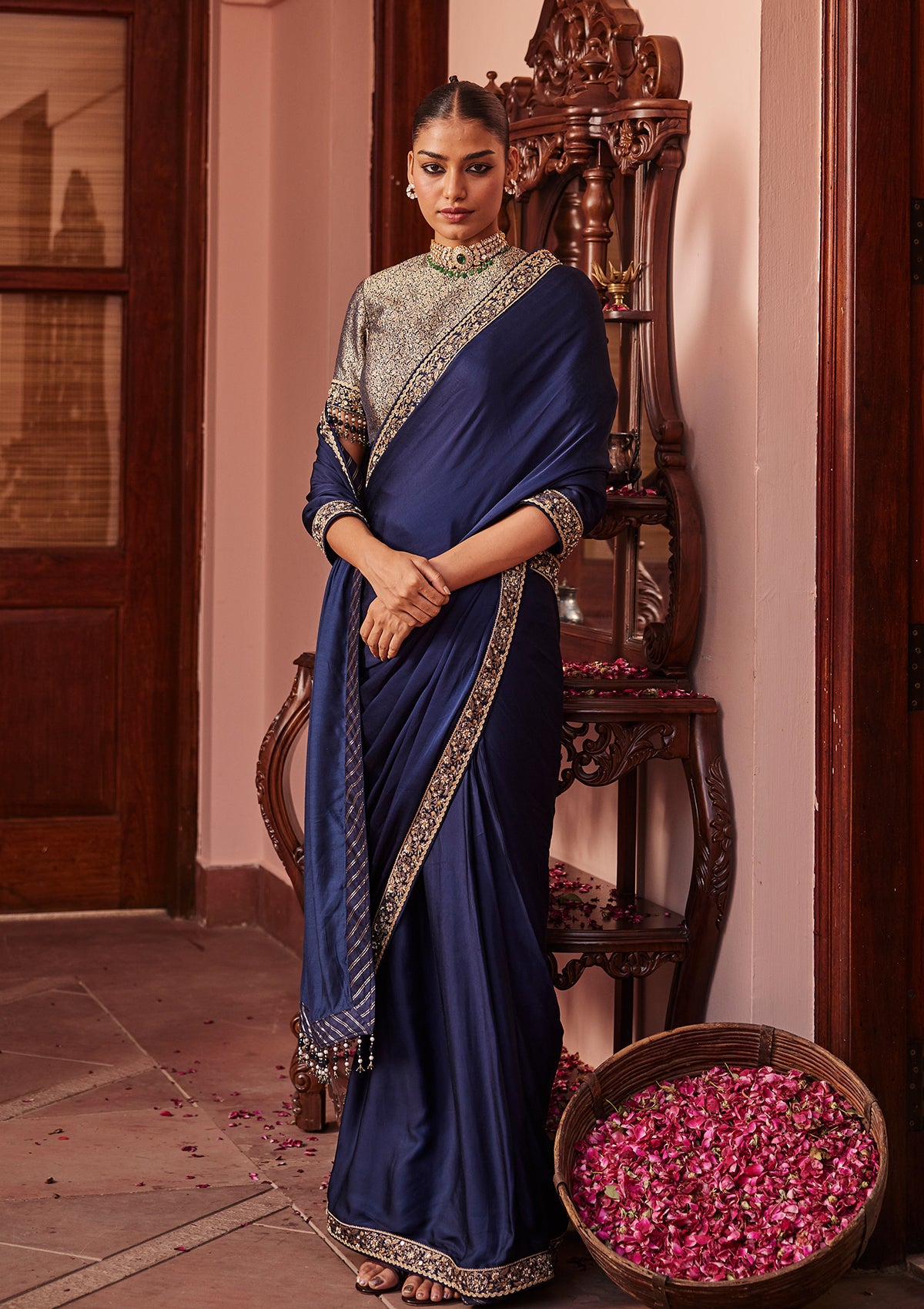 Midnight Blue Pre-Draped Saree
