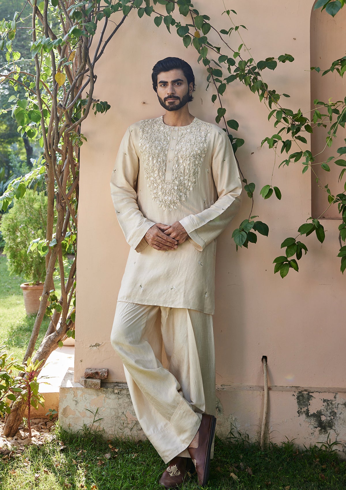 Taupe Mogra Kurta Set