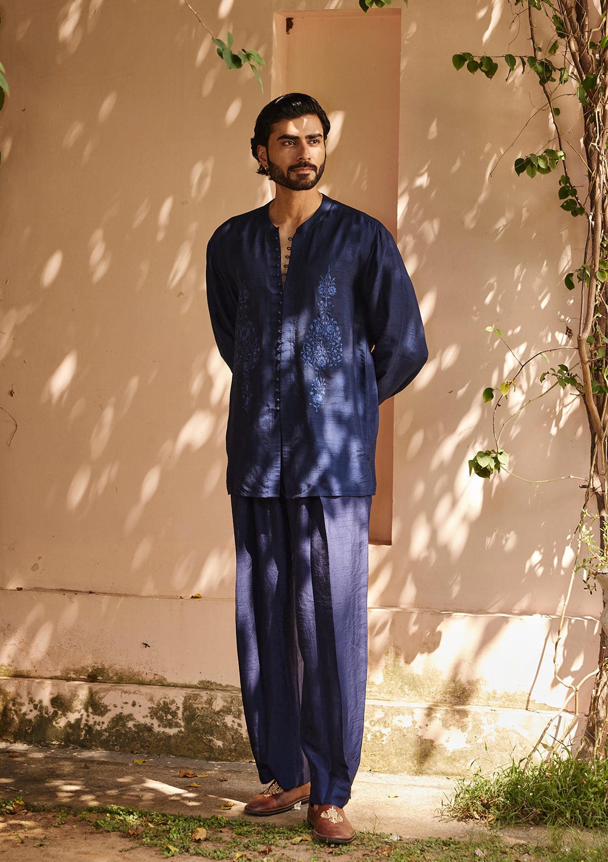 Midnight Blue Motif Shirt Set