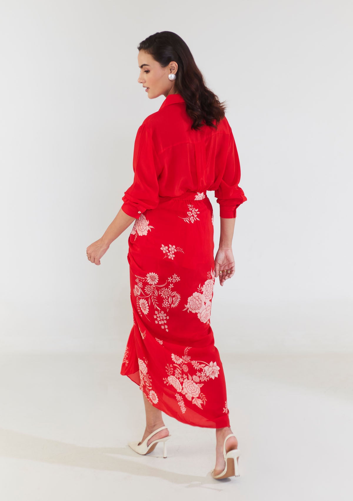 Sun and Sky Scarlet Draped Skirt Set