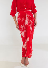 Sun and Sky Scarlet Draped Skirt Set