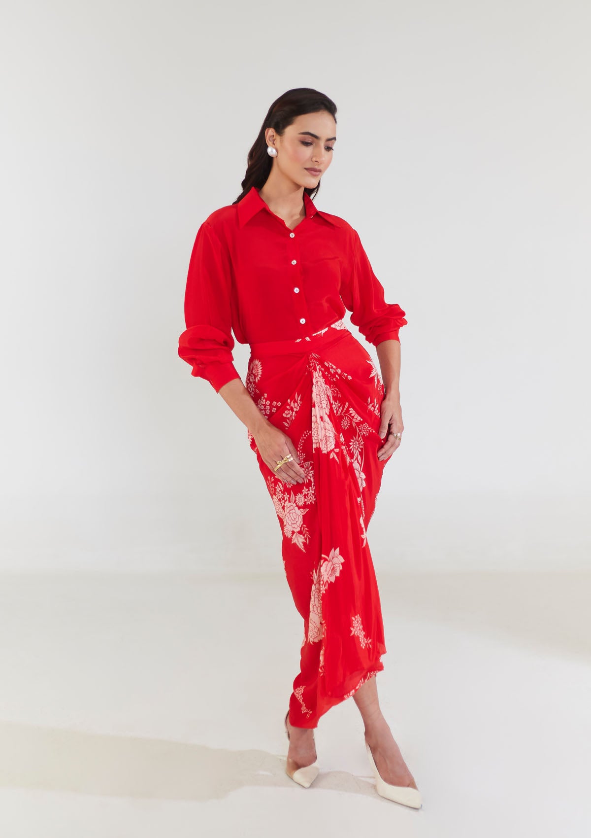 Sun and Sky Scarlet Draped Skirt Set