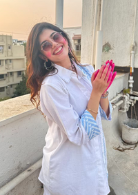 Sanjana Sanghi in Powder Blue Aztec Shirt Co-ord Set