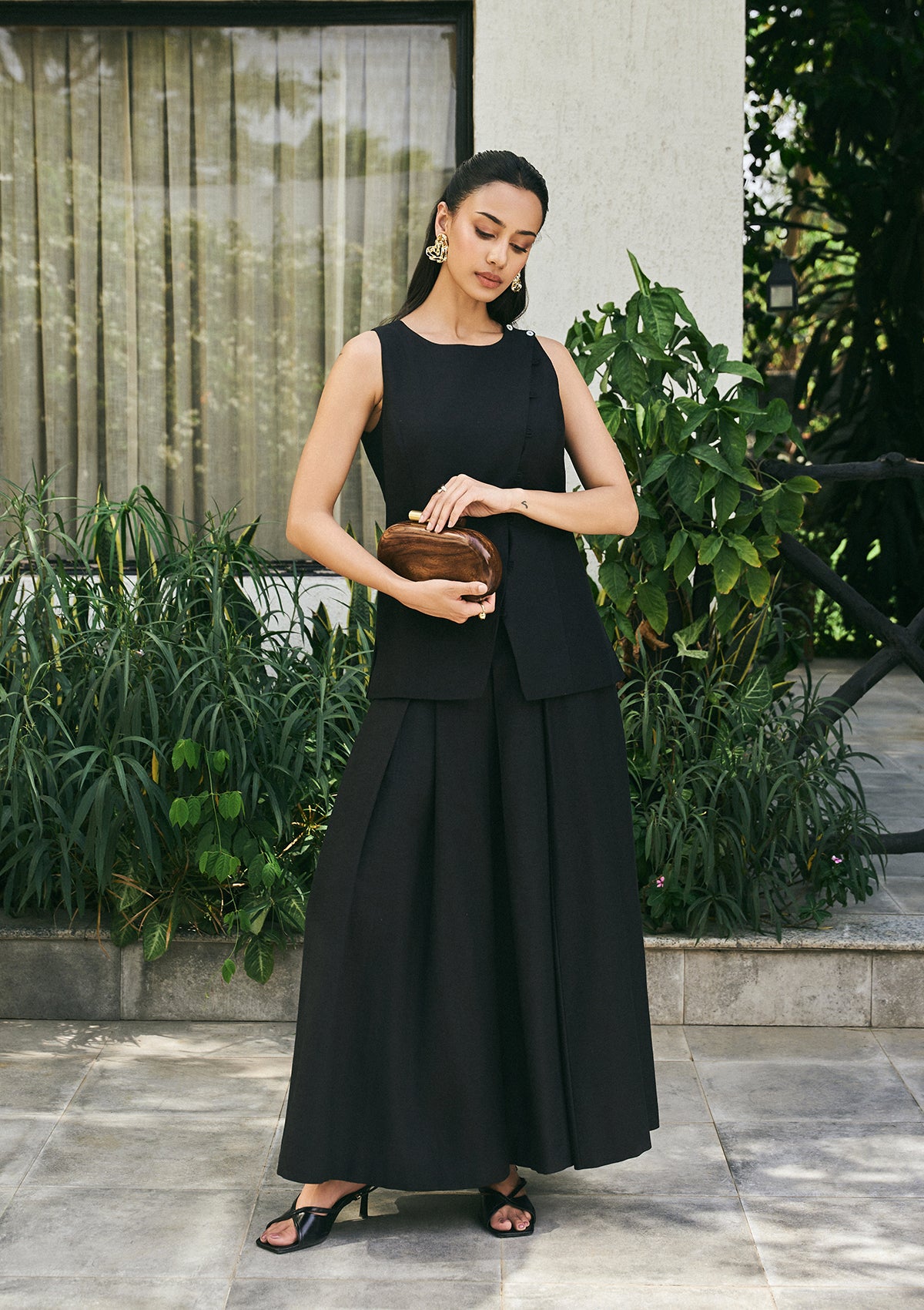 Black Waistcoat Skirt Set