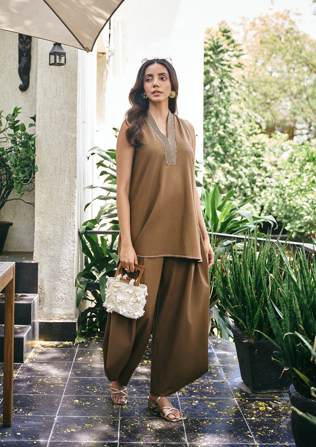 Mocha Pintuck Kurta Set