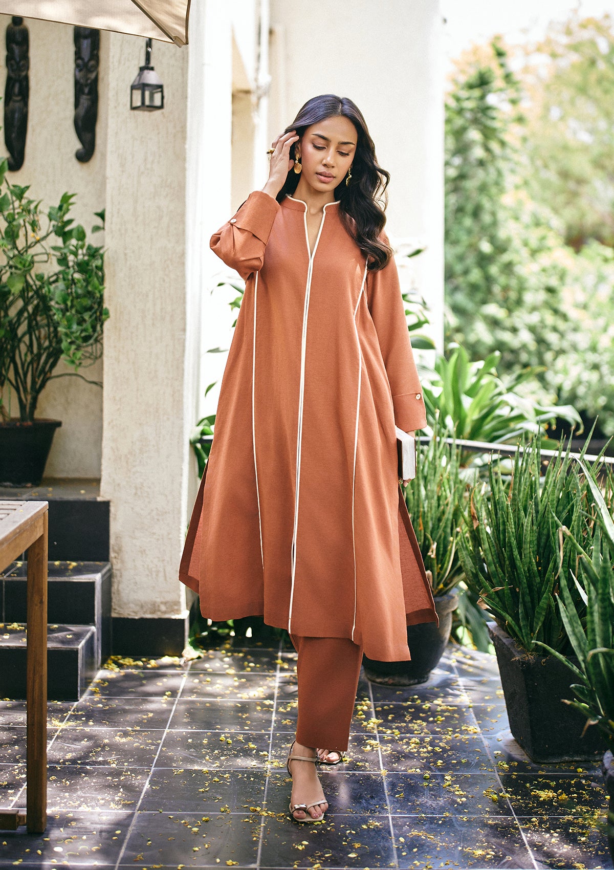 Terracotta Panelled Kurta Set
