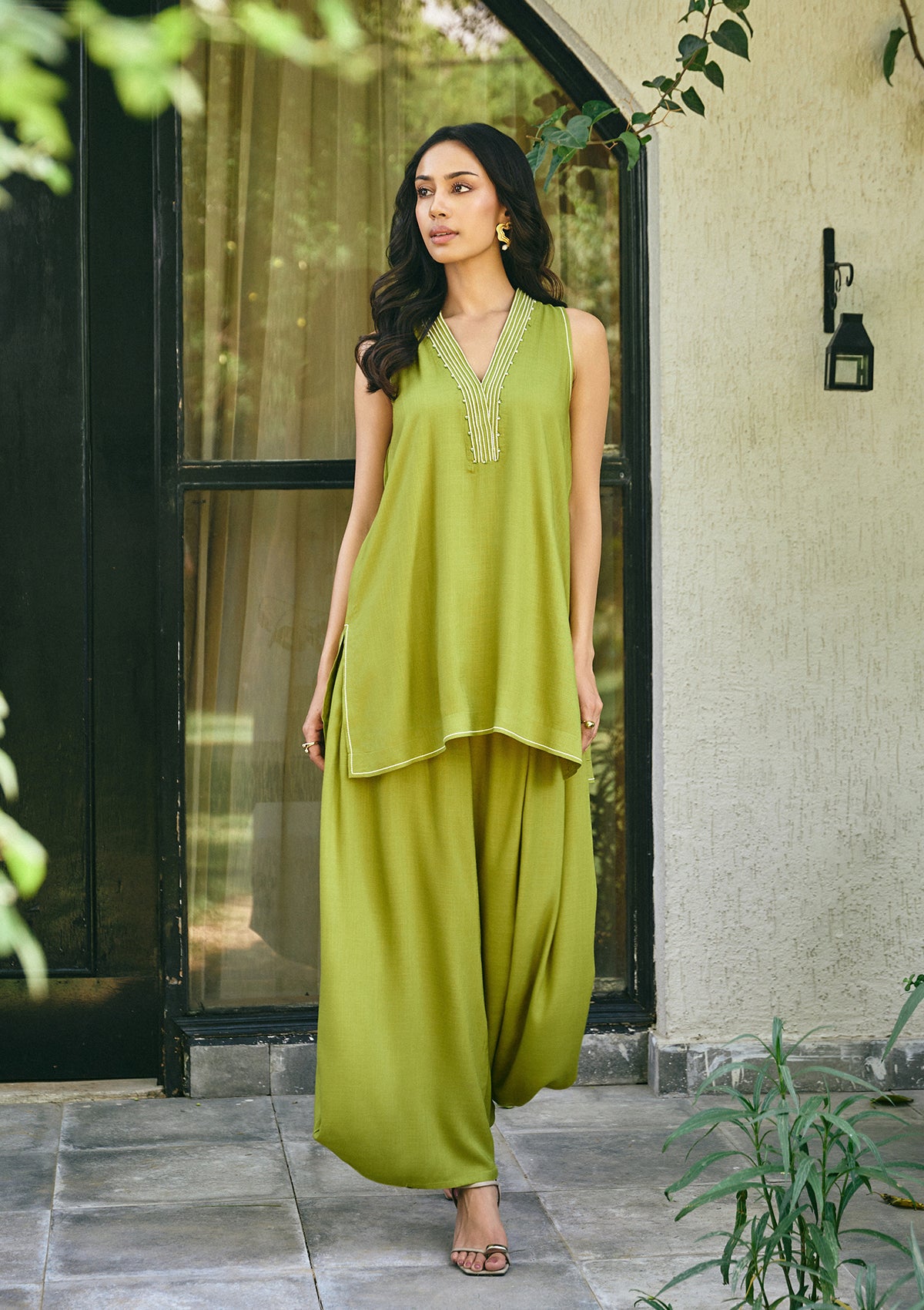 Lime Pintuck Kurta Set