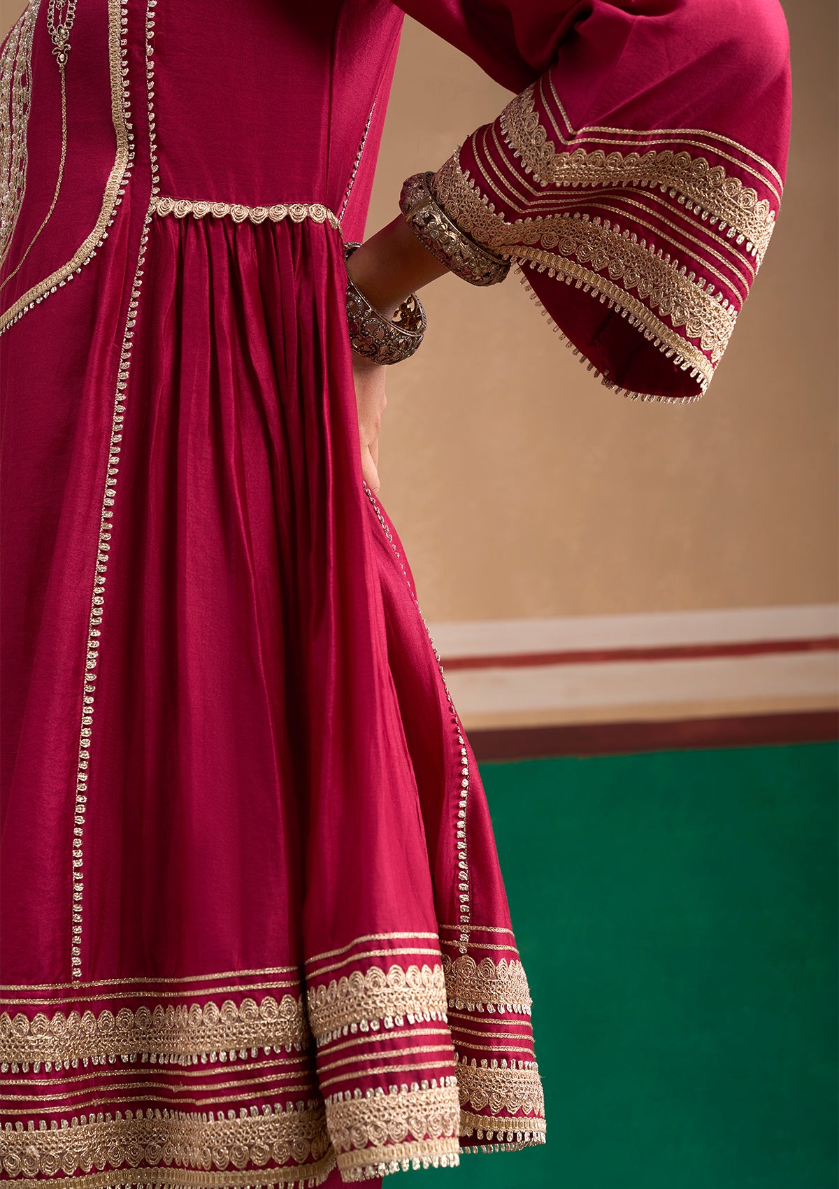 Embroidered Cerise Short Kurta Set