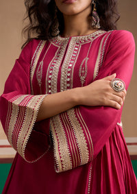 Embroidered Cerise Short Kurta Set