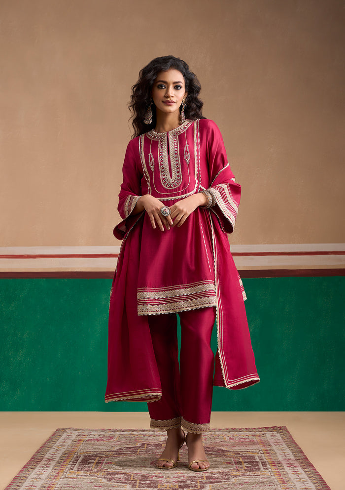 Embroidered Cerise Short Kurta Set