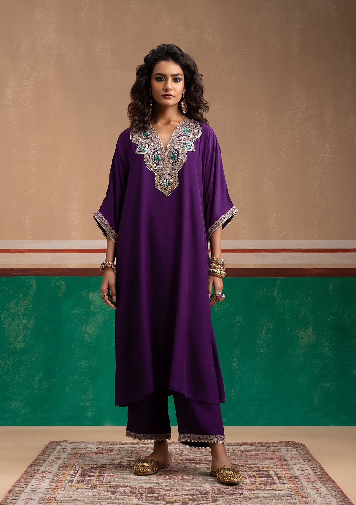 Plum Pheran Kurta Set