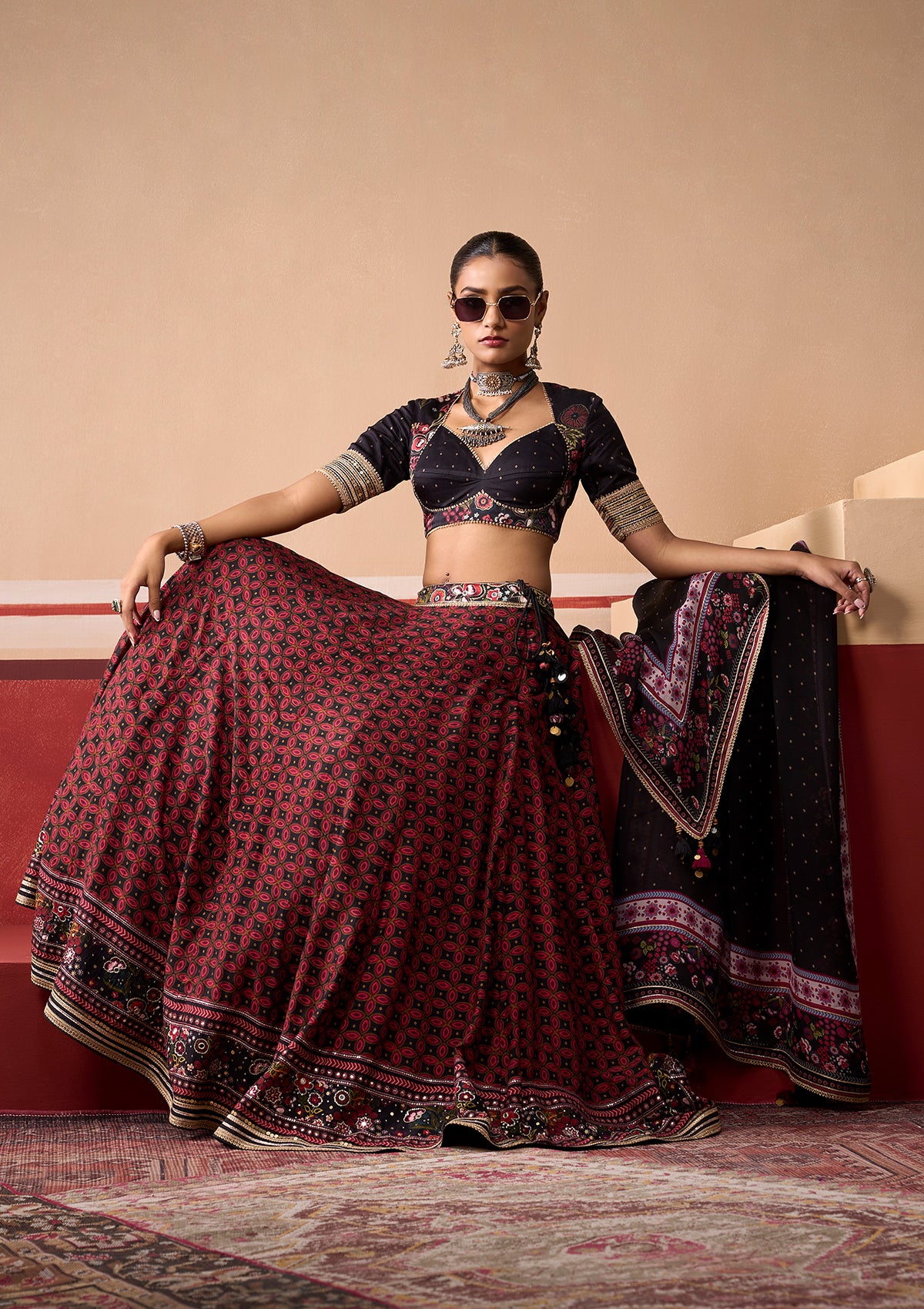 Sindh Onyx and Plum Lehenga Set