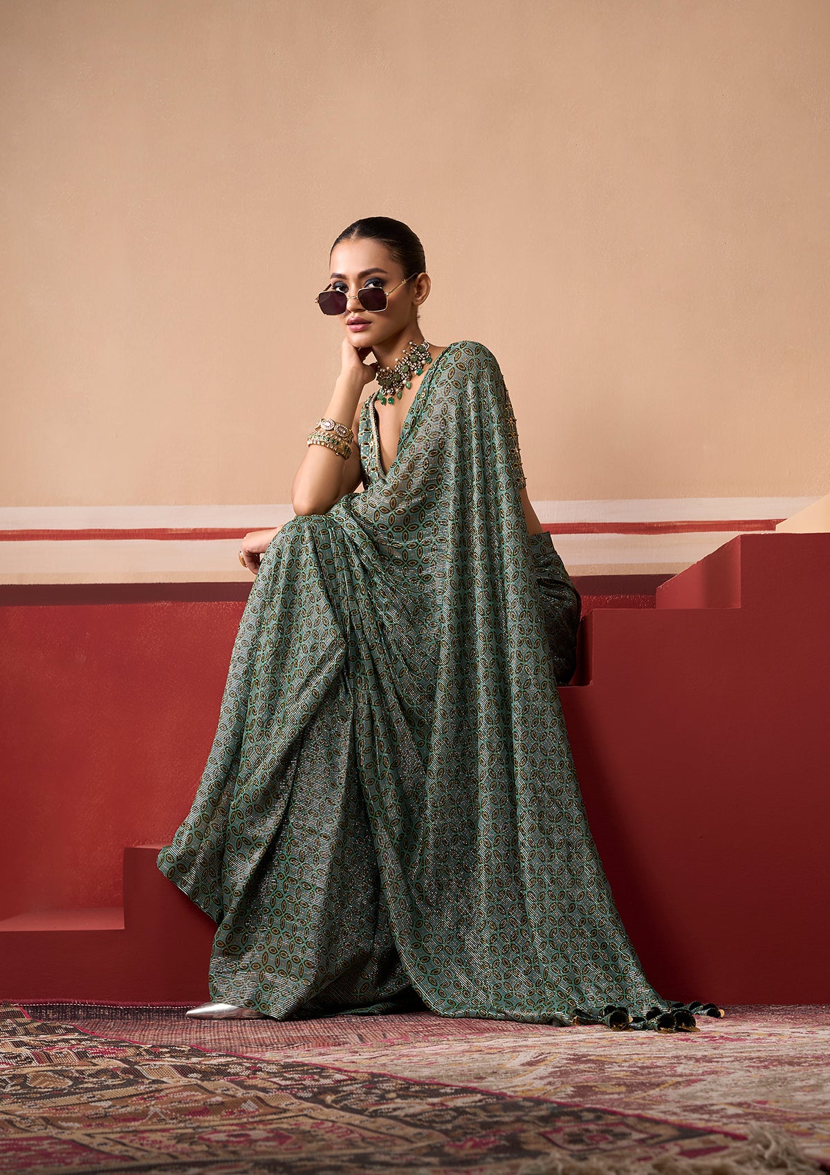 Sindh Emerald Saree Set