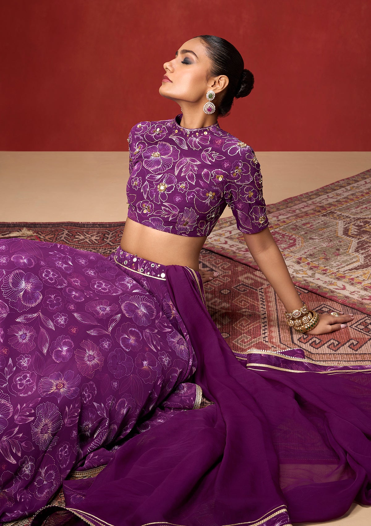 Phool Plum Lehenga Set