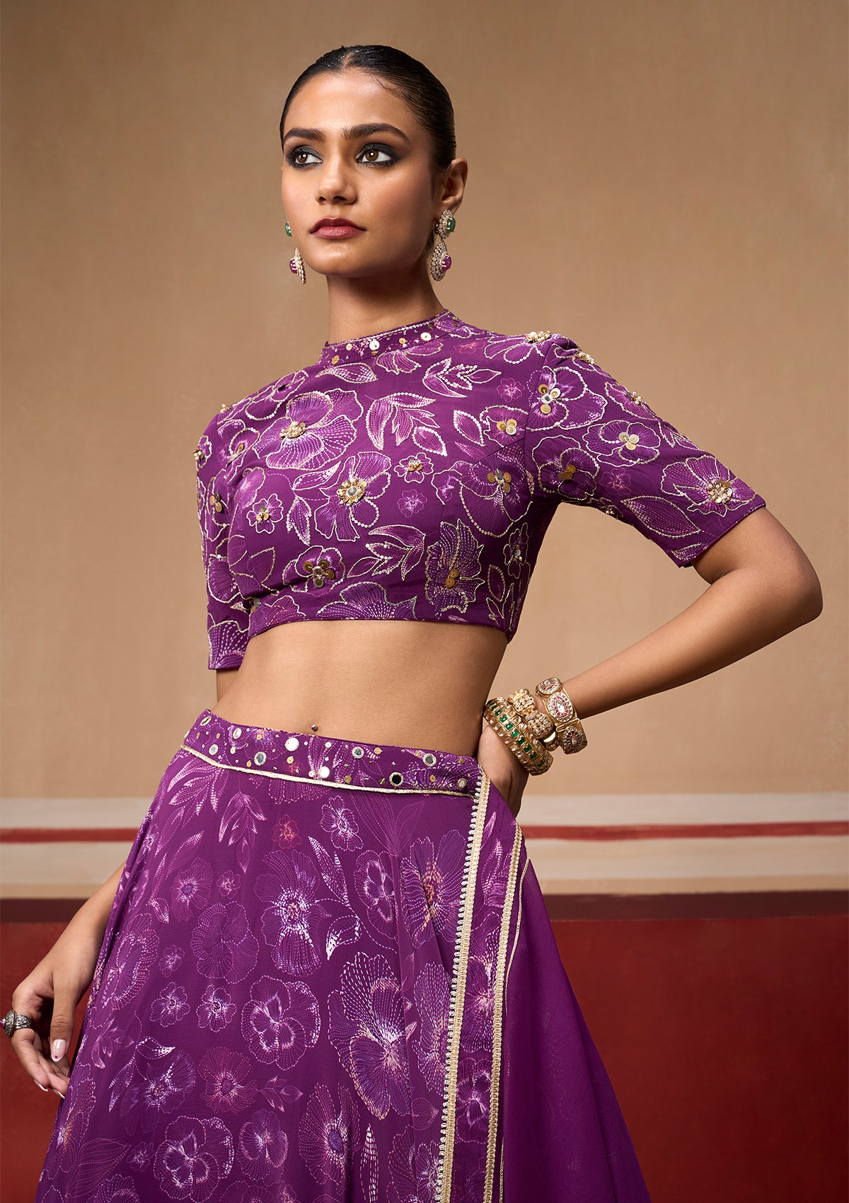 Phool Plum Lehenga Set