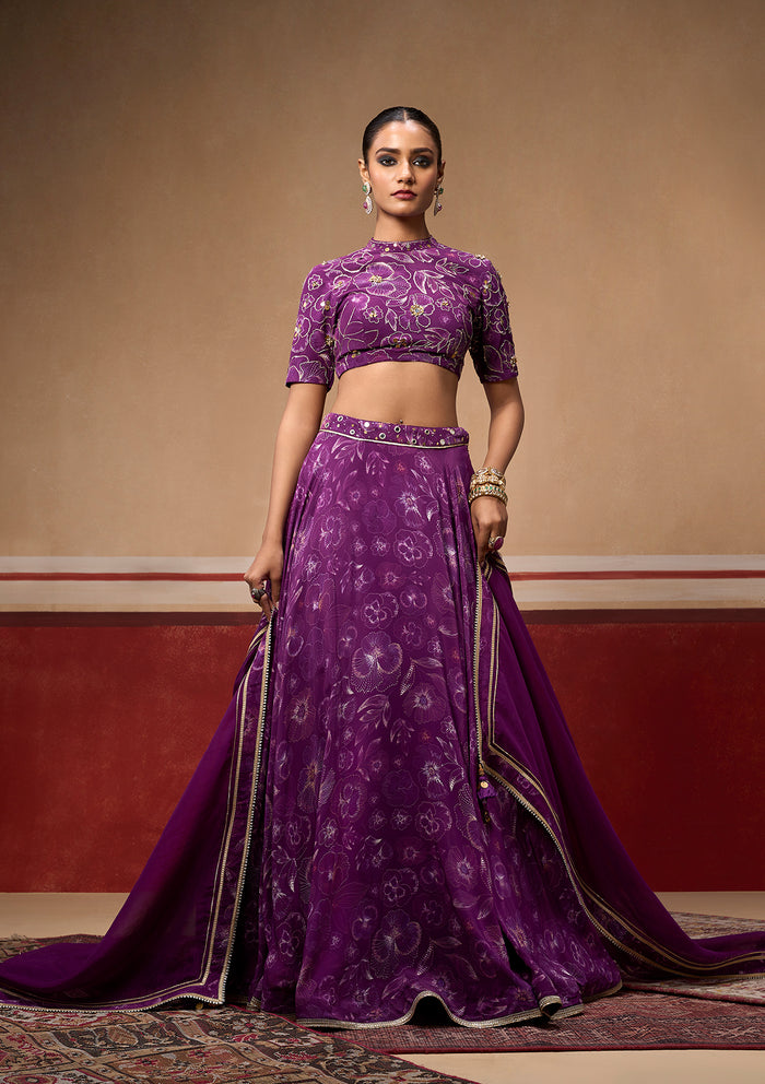 Phool Plum Lehenga Set