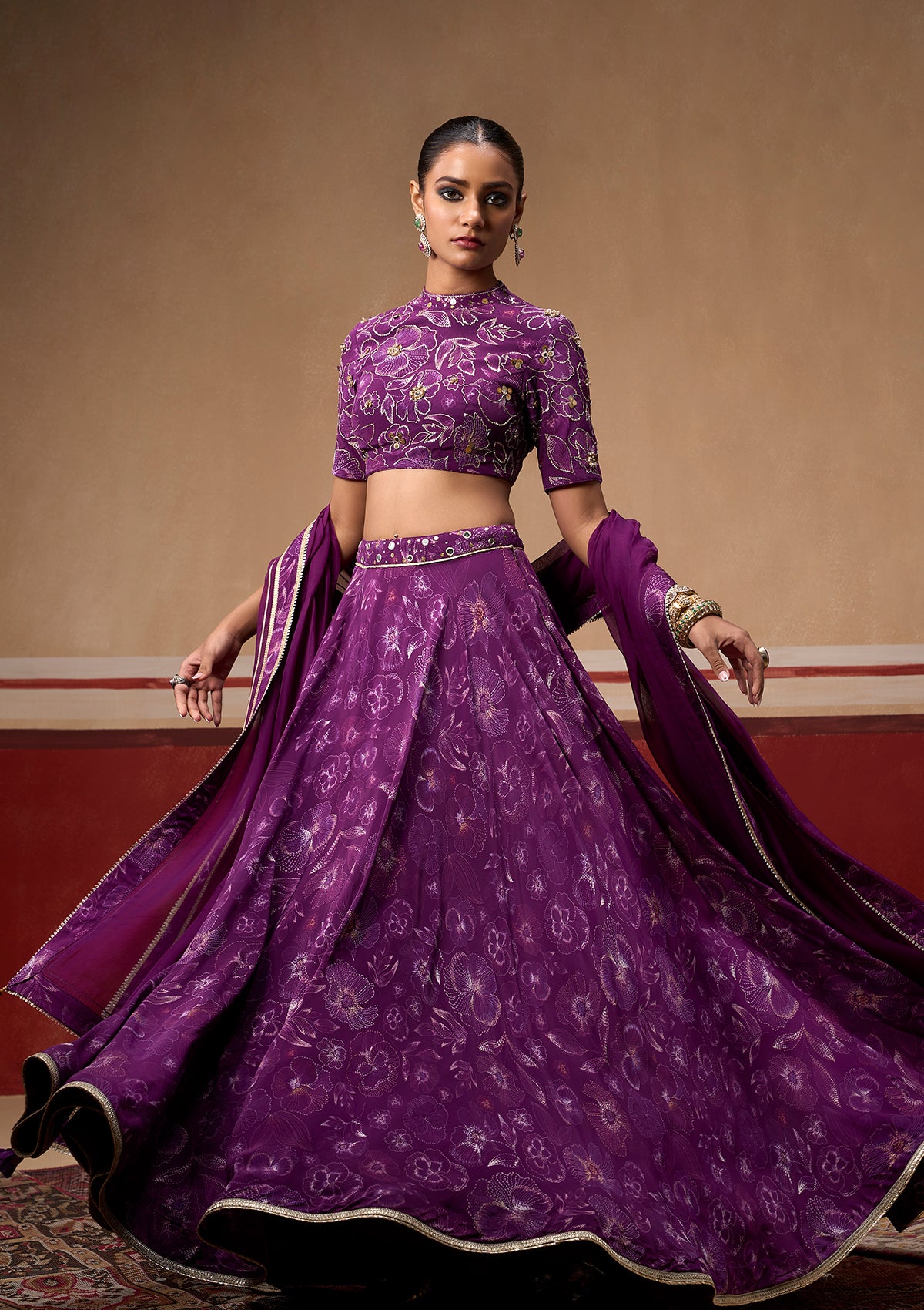 Phool Plum Lehenga Set