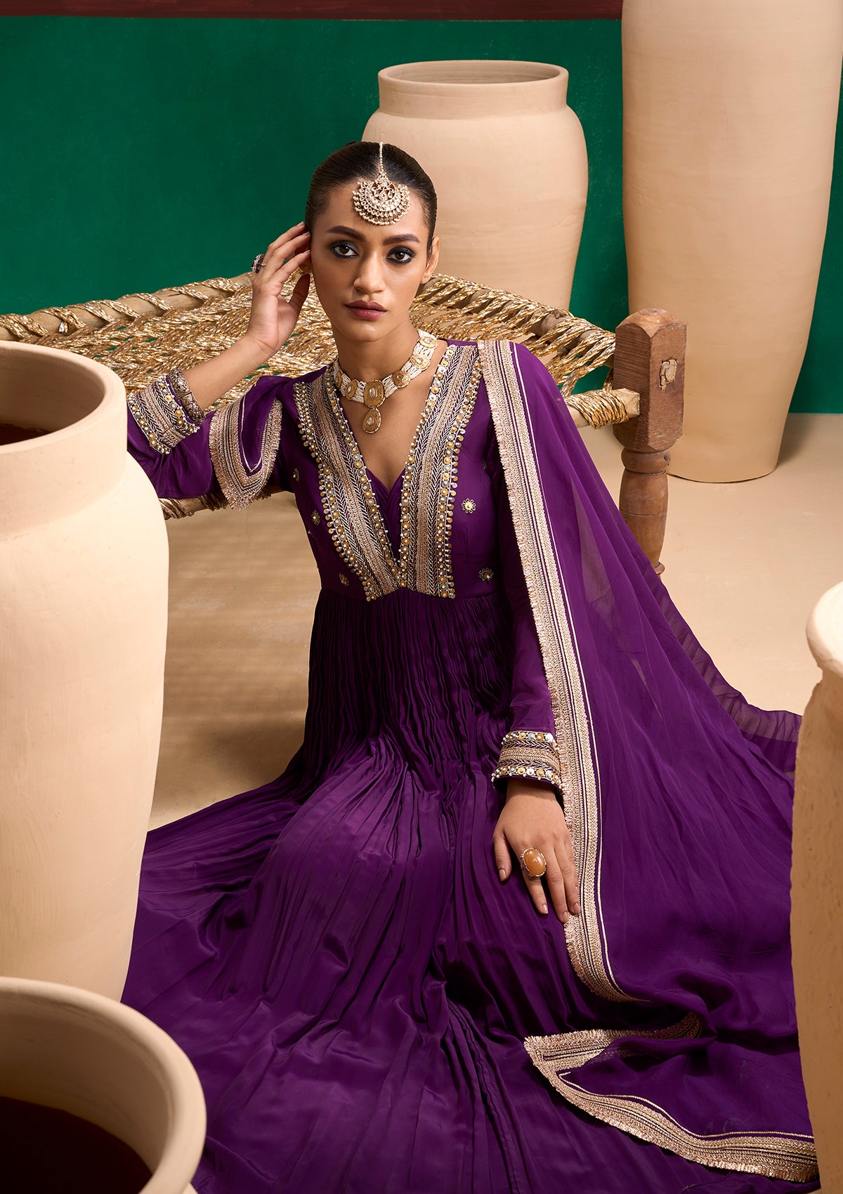 Plum Anarkali Set