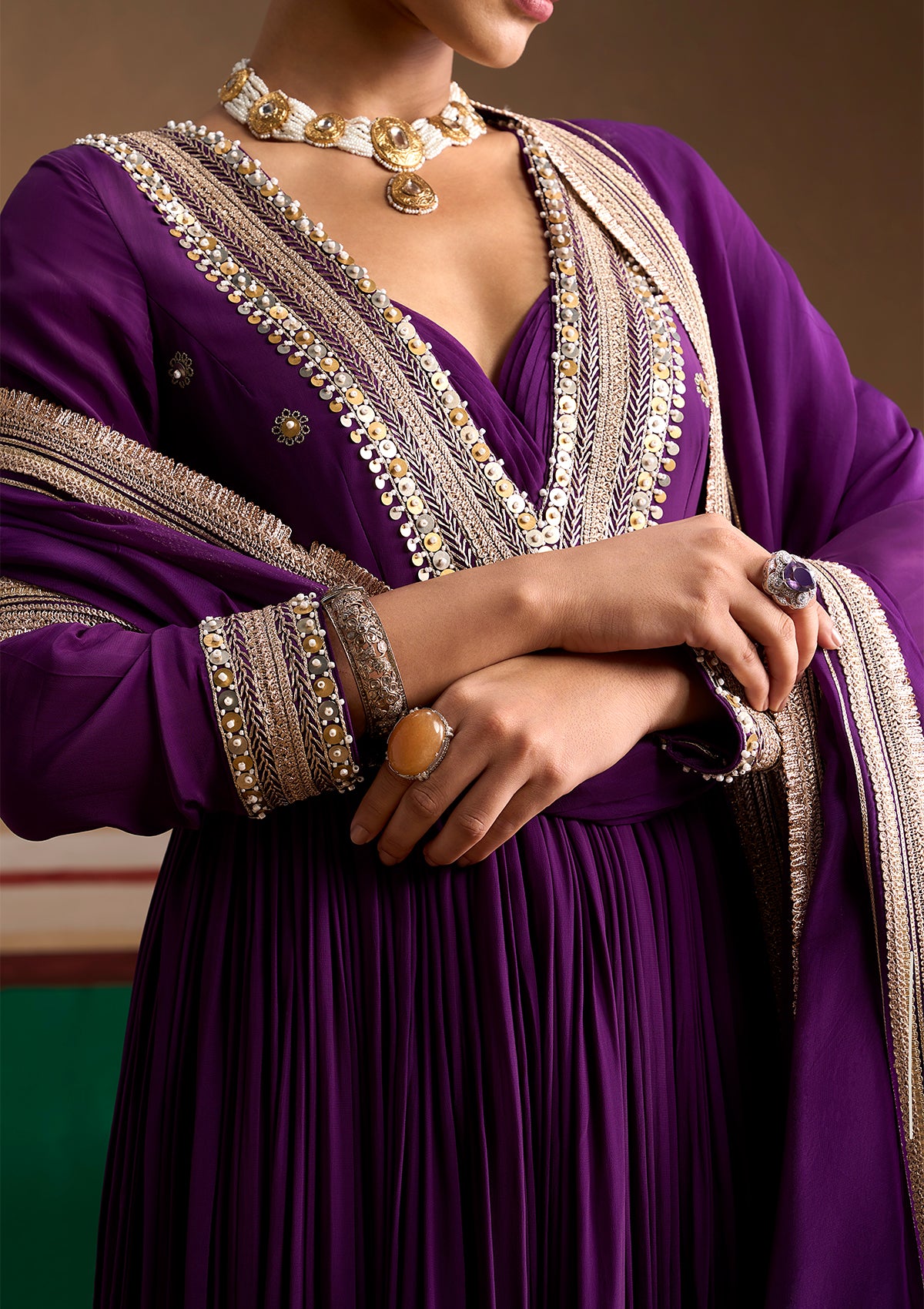 Plum Anarkali Set