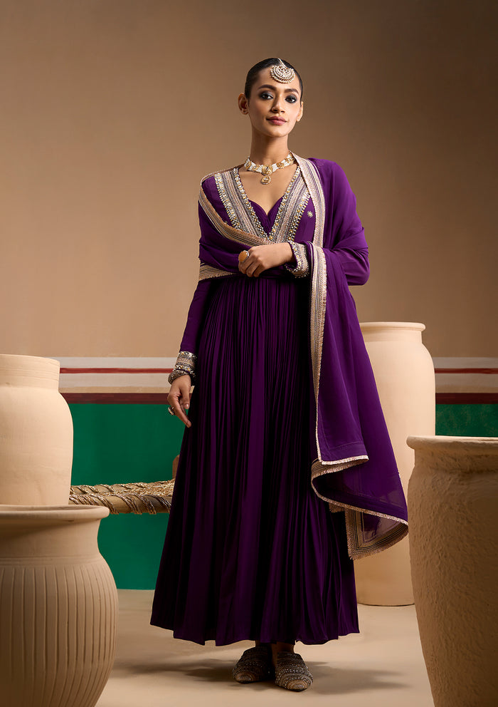 Plum Anarkali Set