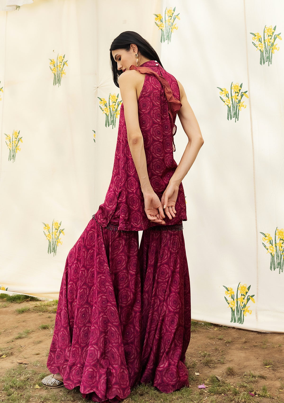 Bahaar Ruby Halter Sharara Set