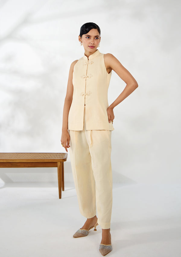 Ivory Mandarin Knotted Sleeveless Set