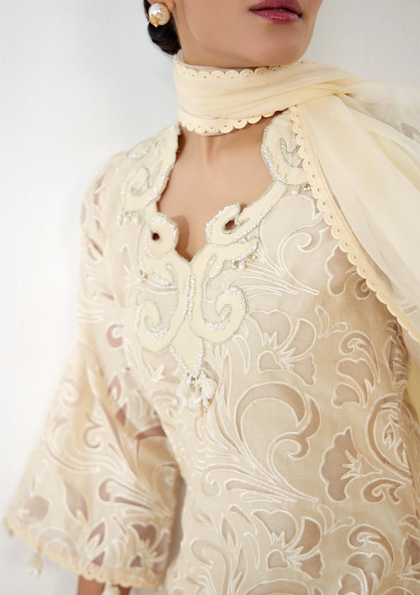Ivory Applique Embroidered Farshi Set