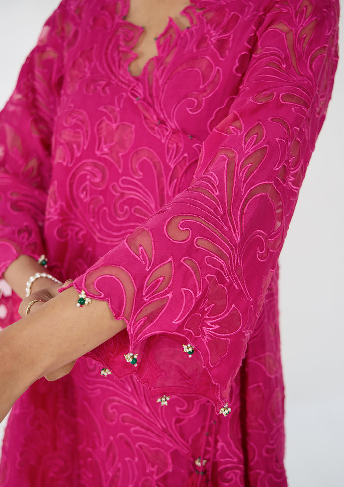 Fuchsia Flora Cutwork Kurta Set