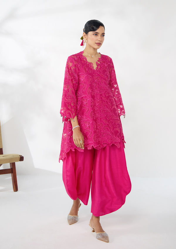 Fuchsia Flora Cutwork Kurta Set